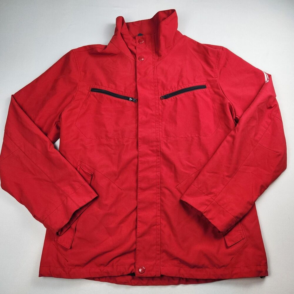 Nautica NS-83 Sailing Jacket Men L Red Full Zip Logo Pockets Utility 90s Outdoor